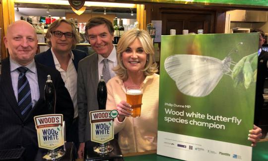Philip Dunne MP with Anthea Turner and Stephen O’Neill and Patrick McGuckian of Woods Brewery at Strangers Bar, Palace of Westminster
